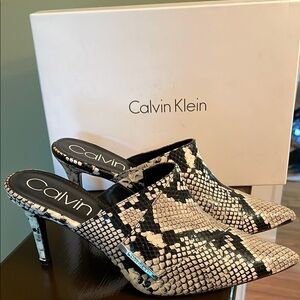 Calvin Klein Women's Snakeskin Mules - Size 10